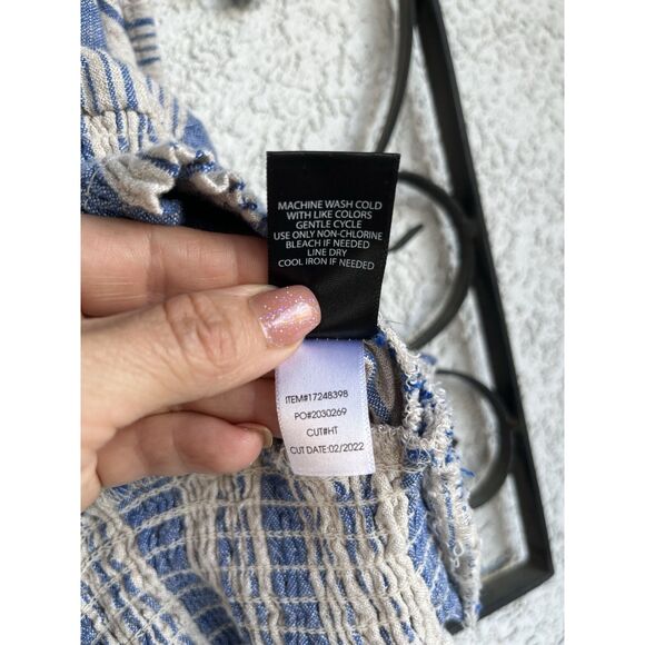 Torrid Linen Blend Smocked Shoulder Crop Top - Size 3X - Blue/Cream - Picture 9 of 9